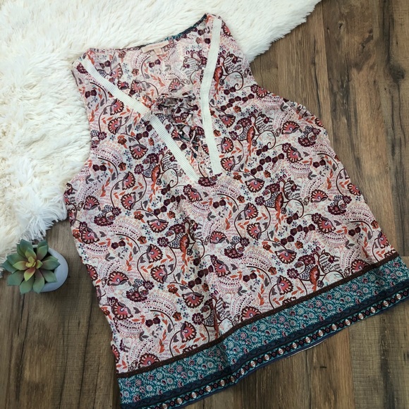 Skies Are Blue Tops - Skies are Blue Floral Lace Up Tank